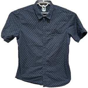 Voyager Shirt Men Size XL Gray Tan All Over Print Button Up Short Sleeve Cotton